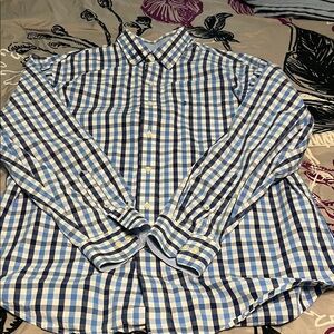 Izod Men's Blue and White Plaid Button Down Shirt